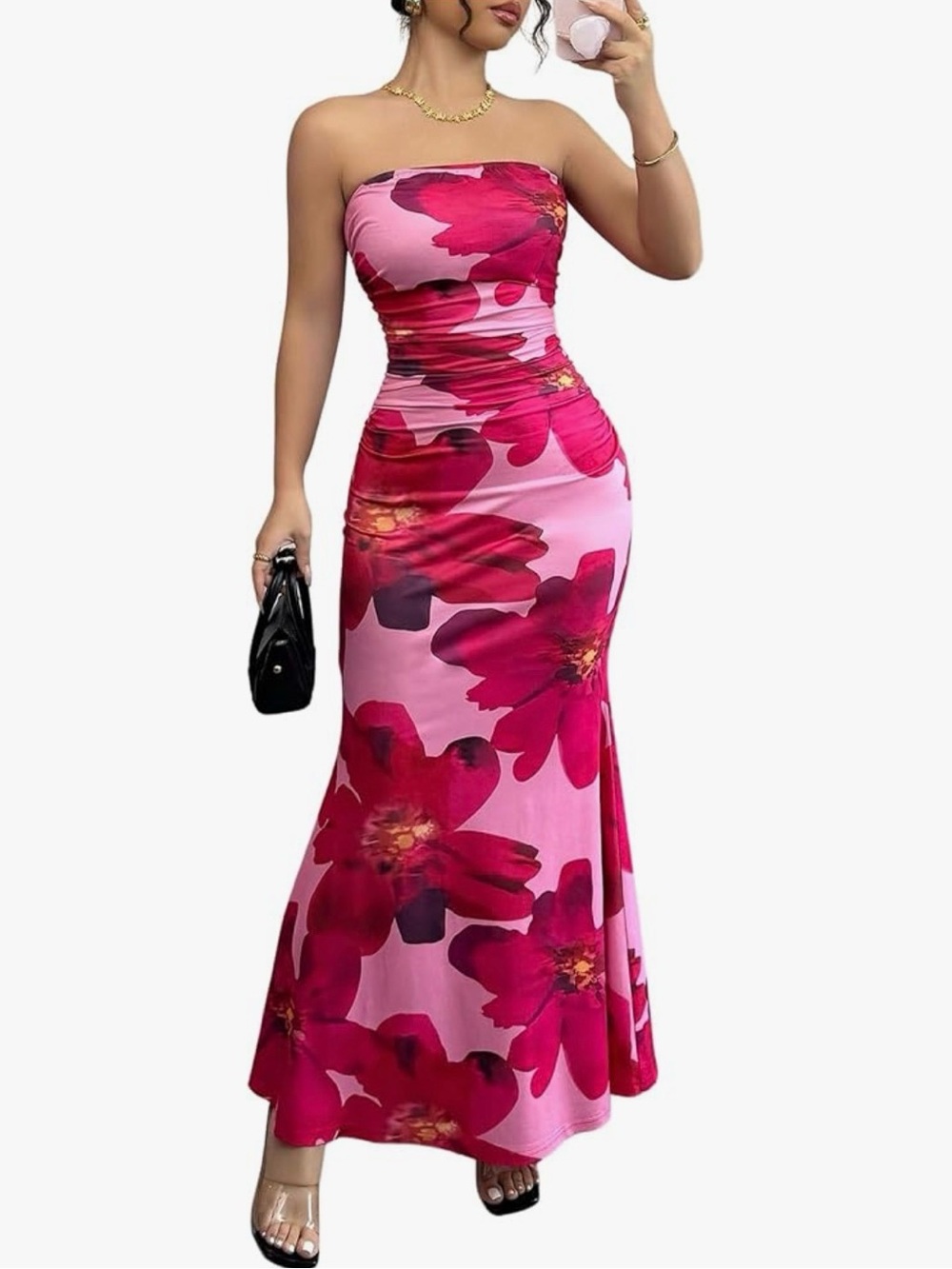 Amazon Strapless Pink Floral Mermaid Gown
